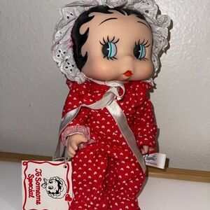 Vintage Betty Boop Baby Doll in Bonnet & Red Heart Pajamas 1989